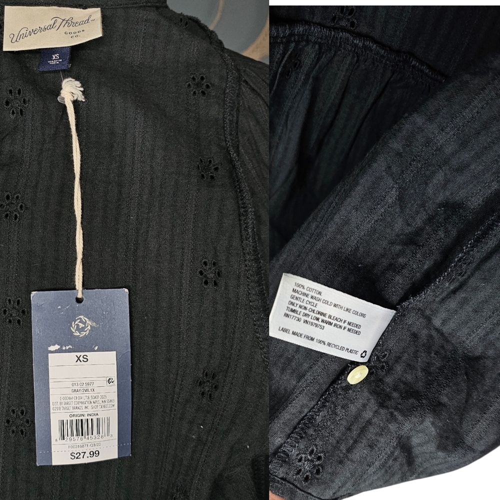 NWT Universal Thread Black Eyelet Ruffle Loose Fit Top - XS - Picture 5 of 5